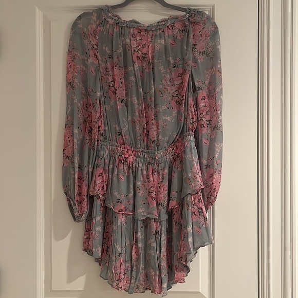 Love Shack Fancy pink/blue floral long sleeve mini dress with cinched waist - Picture 4 of 4